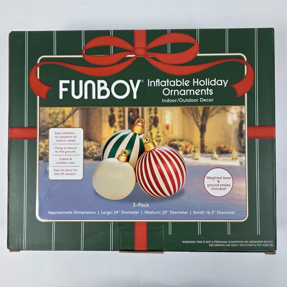 Funboy Inflatable Holiday Ornaments 3-Pack, Oversized Indoor & Outdoor Holiday